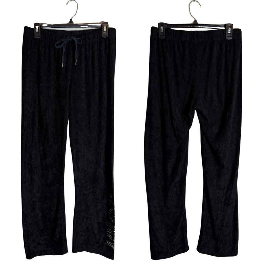 Y2K Juicy Couture Bedazzled Straight Leg Sweatpants Women's Medium Black Lounge